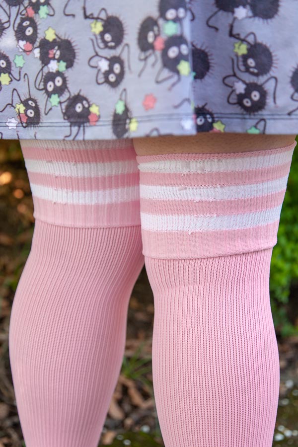 Longer Americana Thigh High Socks - Cherry Blossom with white