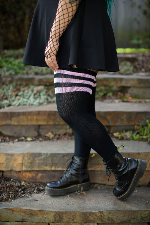 Longer Americana Thigh High Socks - Black and pink