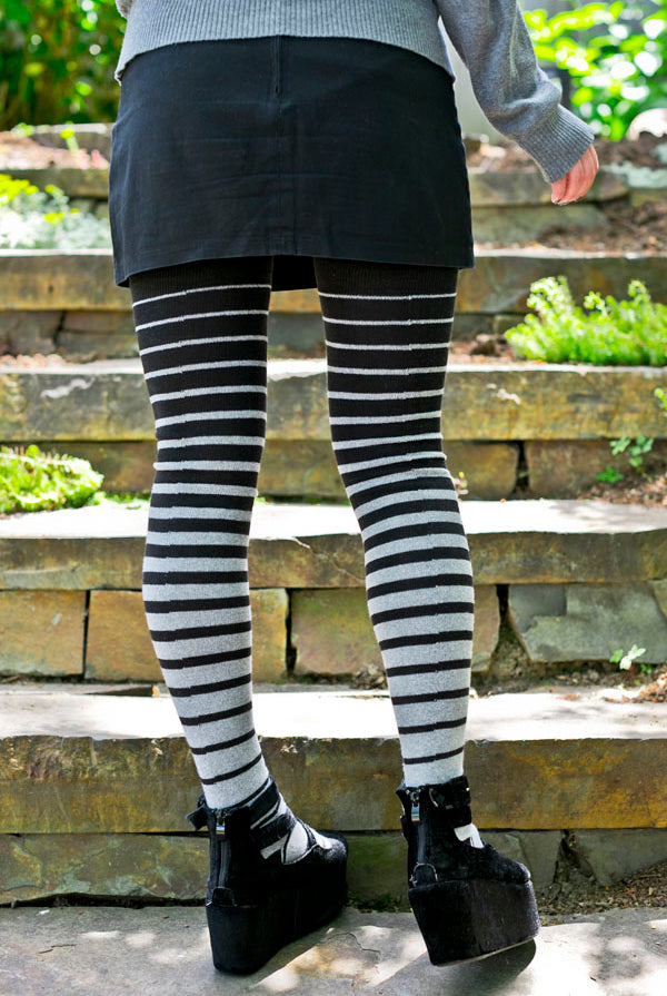 Longer Gradient Stripe Extraordinary Thigh High - Black and Grey