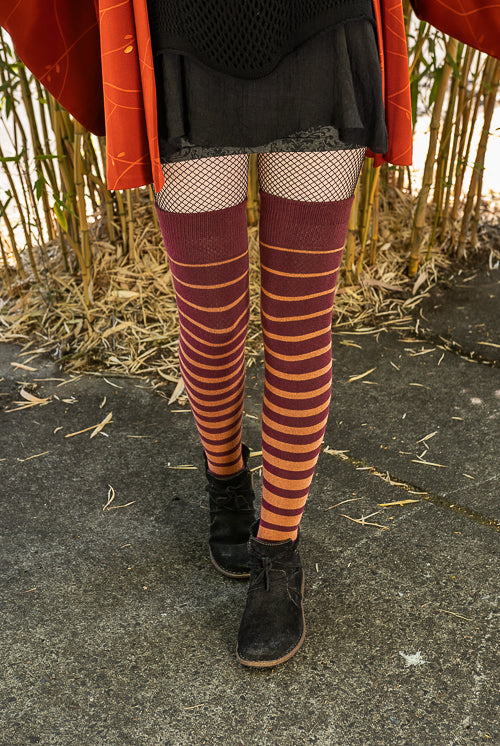 Gradient Stripes Extraordinary Thigh High - Burgundy/Spice
