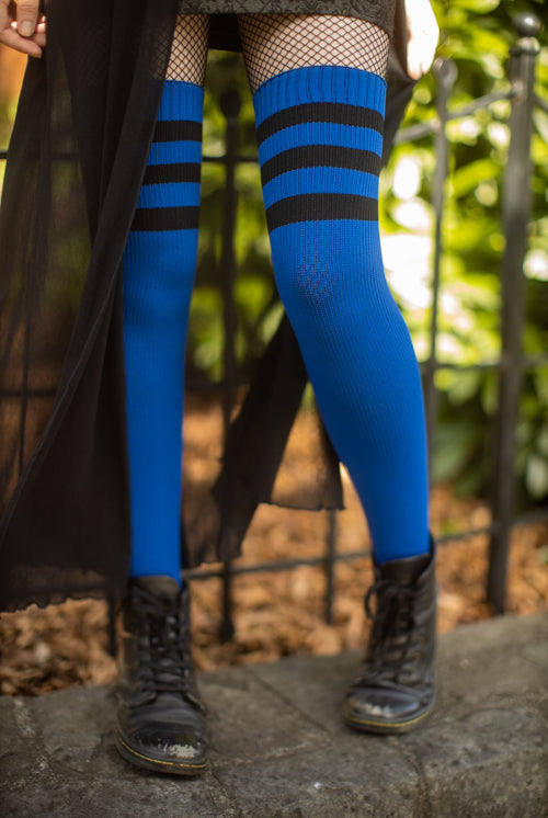 Midnight Garden Thigh High - Dark larkspur with Black