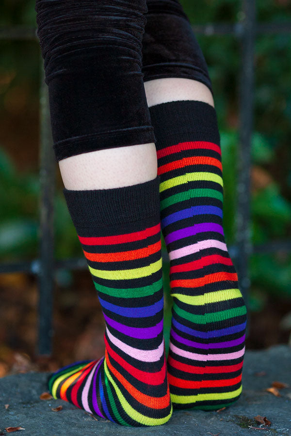 Rainbow Brights Crew Socks - Black and Rainbow