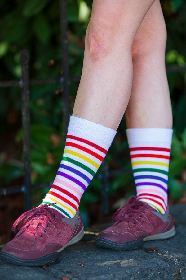 Rainbow Brights Crew Socks - White Rainbow