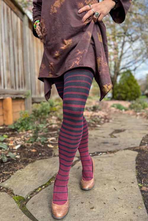 Longer Gradient Stripe Extraordinary Thigh High - Navy and Burgundy