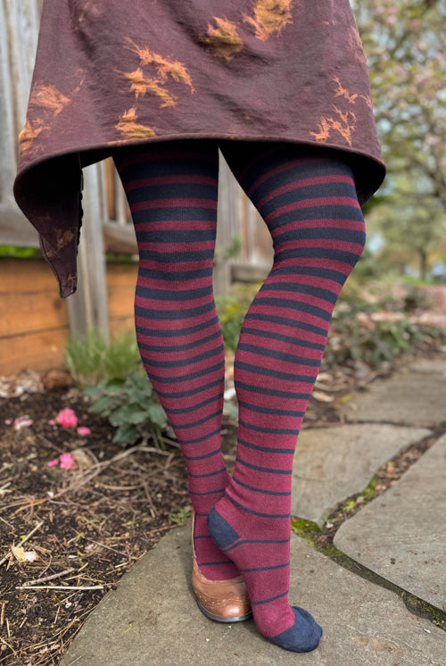 Longer Gradient Stripe Extraordinary Thigh High - Navy and Burgundy