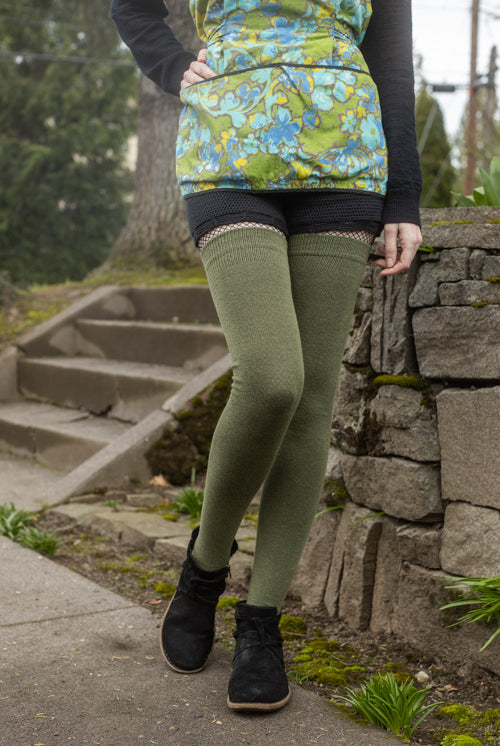 Longer Extraordinary Thigh High Socks - Olive