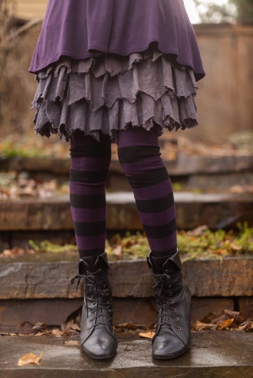 Striped Extraordinary Thigh High Socks - Plum/Black