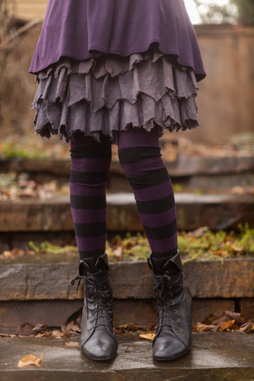 Striped Extraordinary Thigh High Socks - Plum/Black