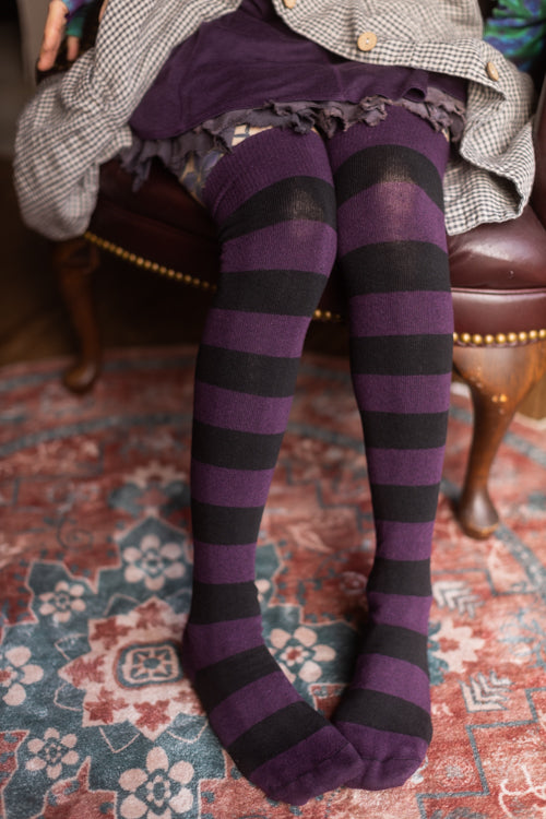 Imperfect! Striped Extraordinary Thigh High - Plum/Black