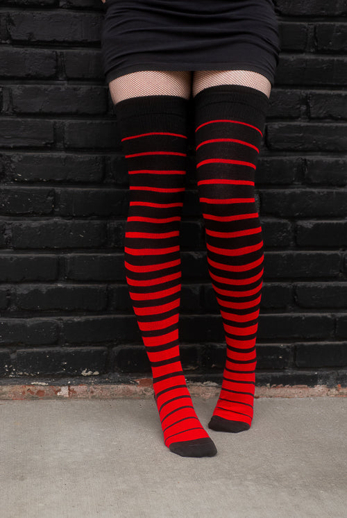 Acrylic Gradient Stripes Extraordinary Thigh High - black and red