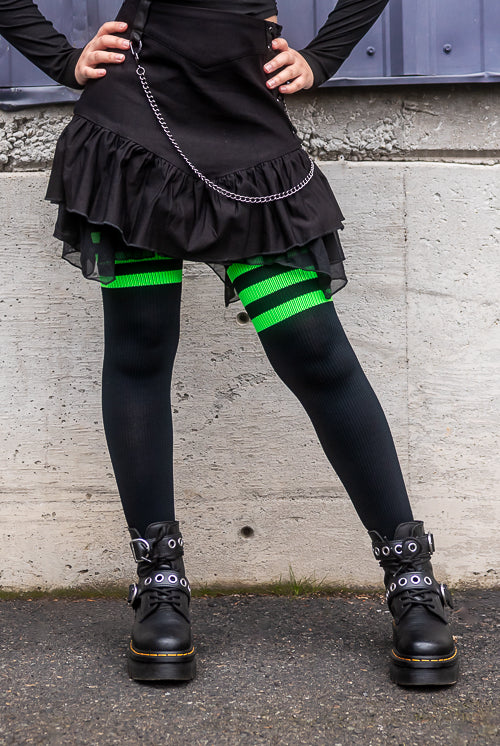 Neon Power Stripe Thigh High Socks - Neon Green