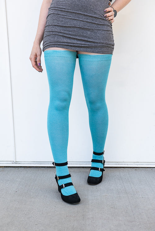 Longer Extraordinary Thigh High Socks - Aqua