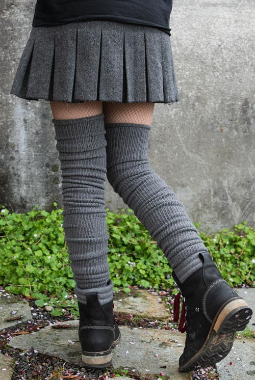 Larger Footed Long Cuffable Scrunchable Socks - Charcoal