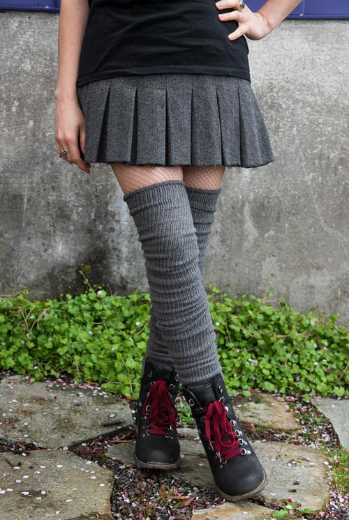 Larger Footed Long Cuffable Scrunchable Socks - Charcoal