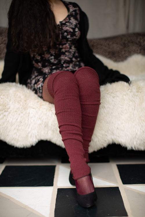 Long Cuffable Scrunchable Leg Warmers - Dark Red