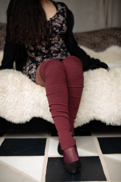 Long Cuffable Scrunchable Leg Warmers - Dark Red