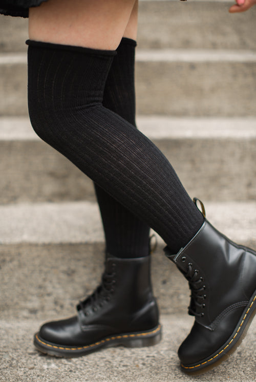 Longer Thicker Slouch Socks - Black