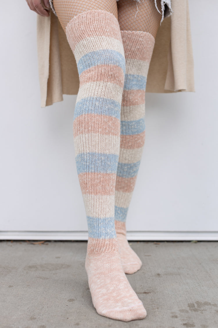 Marled Cotton Candy Stripes Thigh High