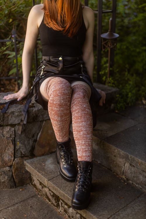 Marled Scrunchable Thigh High Socks - rust