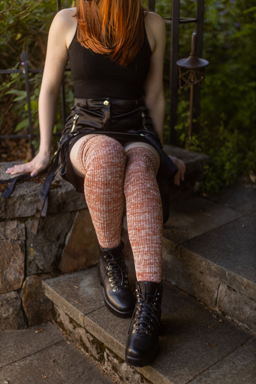 Marled Scrunchable Thigh High Socks - rust