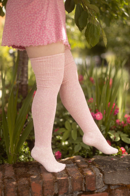 Marled Scrunchable Thigh High Socks - pink