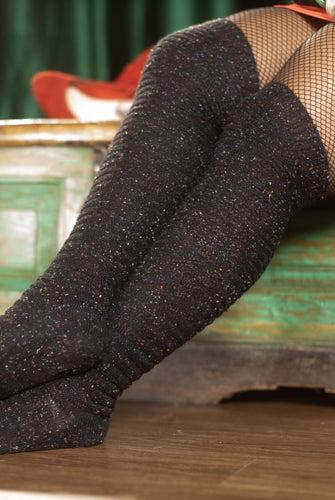 Slinky Confetti Thigh High Socks - Black Confetti