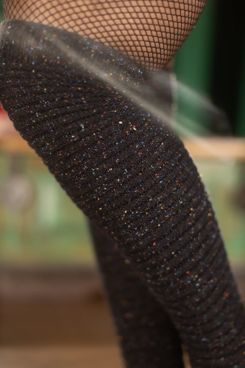 Slinky Confetti Thigh High Socks - Black Confetti