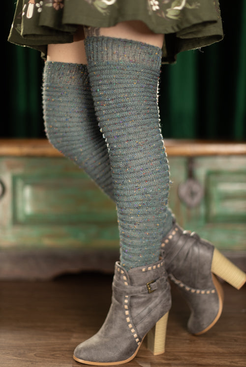Slinky Confetti Thigh High Socks - lichen