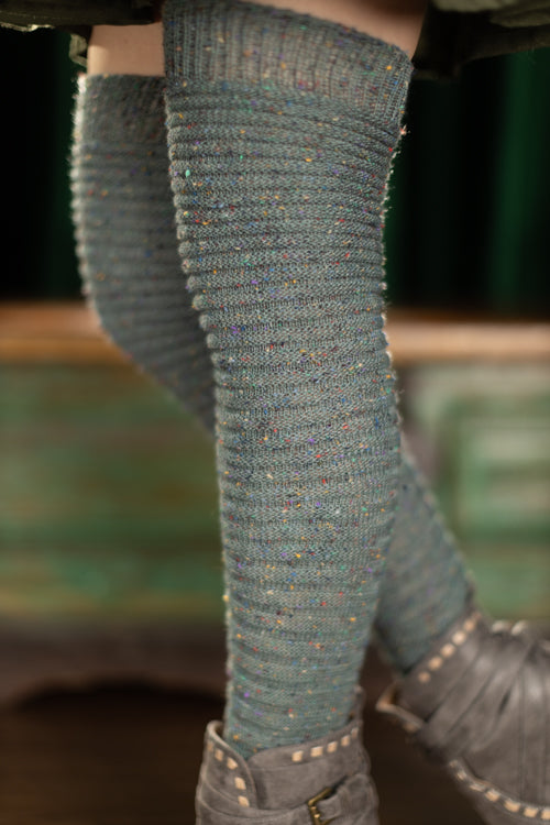 Slinky Confetti Thigh High Socks - lichen