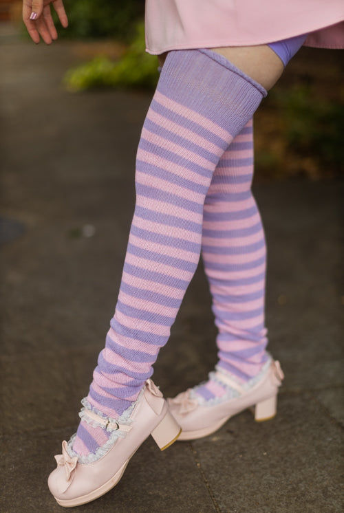 Super Stripes Thigh High Socks - lilac/pink