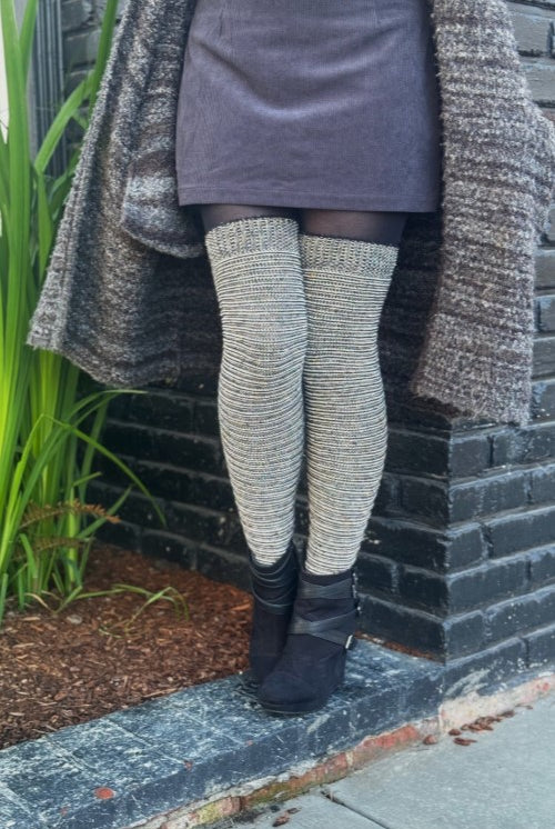Slinky Confetti Thigh High Socks -Sweet Cream Striped Confetti