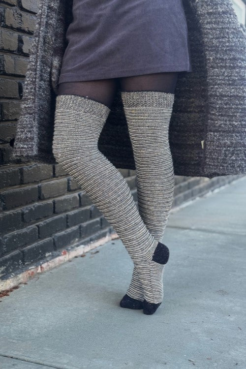 Slinky Confetti Thigh High Socks -Sweet Cream Striped Confetti