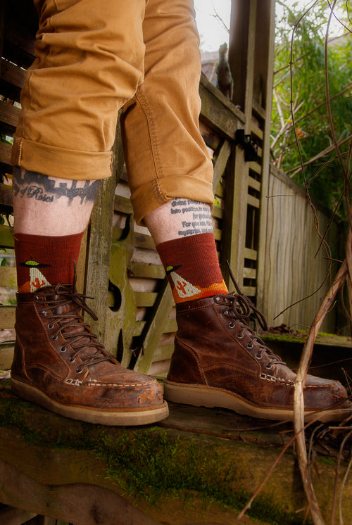 Spaced out walnut crew socks with UFO's