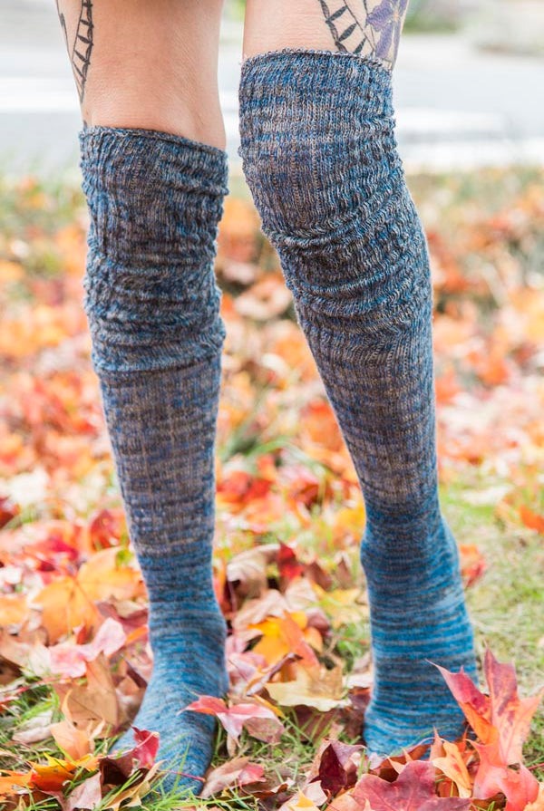 Twisted Yarn Ribbed Over the Knee - Denim