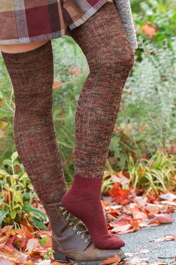 Twisted Yarn Ribbed Over the Knee - Burgundy