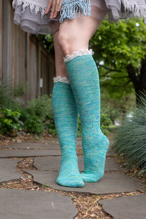 Lace Twisted Yarn Knee High Bootsock - Aqua