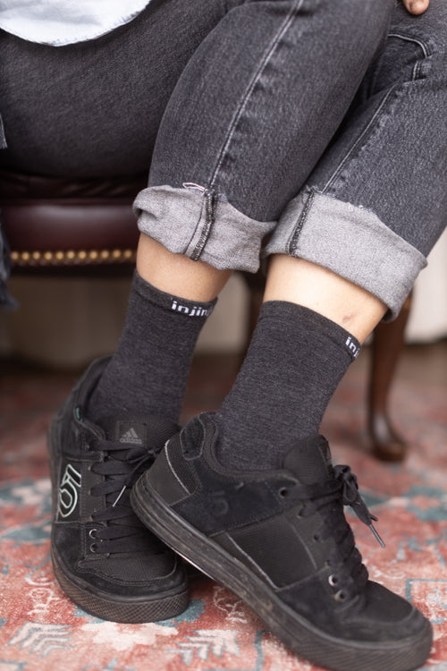 Basic Wool Liner Crew Toe Socks - Dark Charcoal