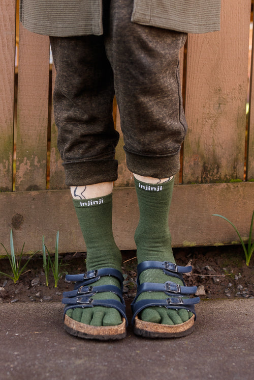 Basic Wool Liner Crew Toe Socks - Forest