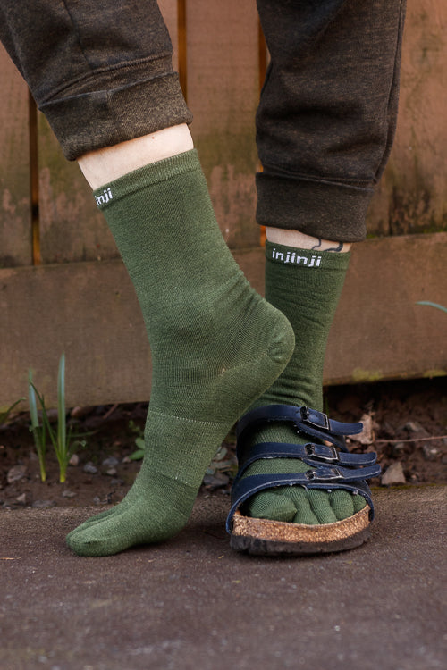 Basic Wool Liner Crew Toe Socks - Forest