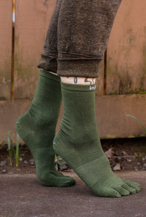 Basic Wool Liner Crew Toe Socks - Forest