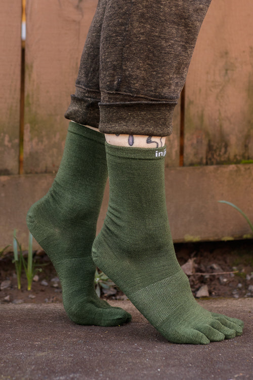 Basic Wool Liner Crew Toe Socks - Forest