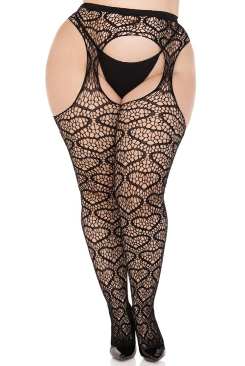 Plus Size Stained Glass Heart Net Suspender Tights