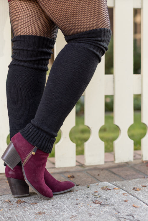 Willa Extra Long Ribbed Knit Leg Warmers - Black