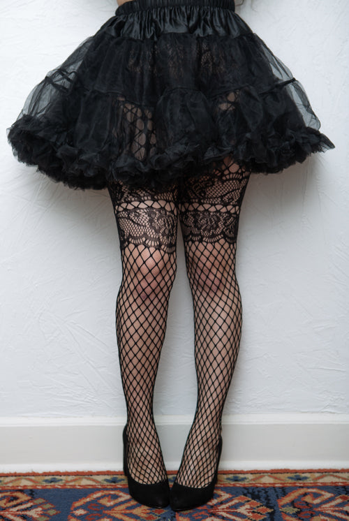 French Lace Cut Out with Faux Garter Net Tights