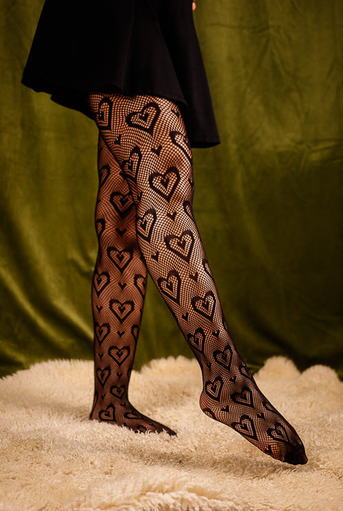 Double Heart Net Tights