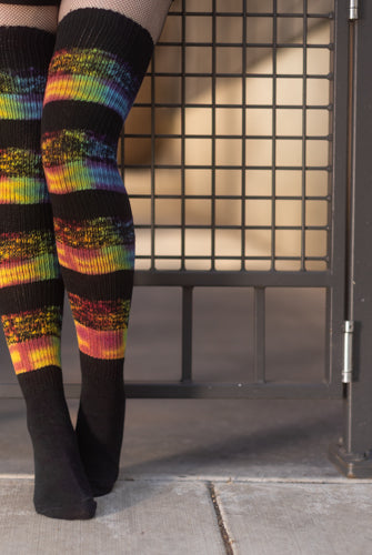Marled Striped Tie Dyed Thigh High Socks