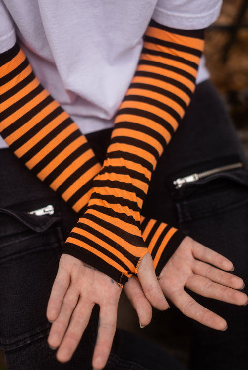 Striped Nylon Arm Warmers - Black and Orange