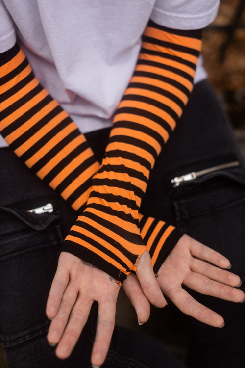 Striped Nylon Arm Warmers - Black and Orange