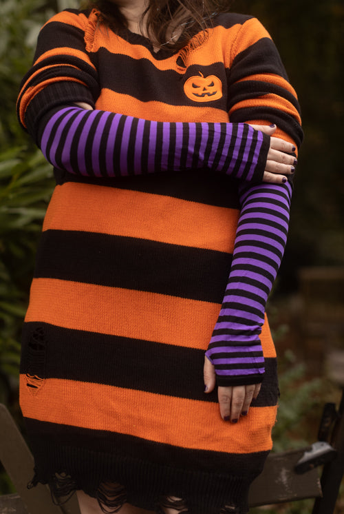 Striped Nylon Arm Warmers - Black & Purple