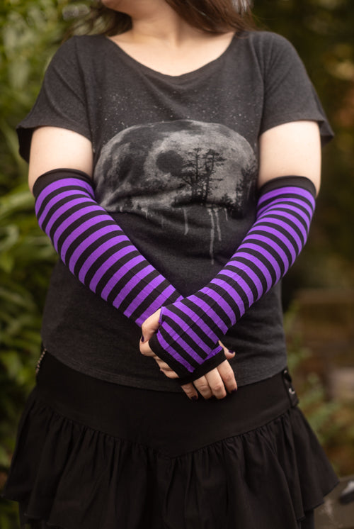 Striped Nylon Arm Warmers - Black & Purple